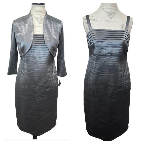 R&M Richards Silver Spaghetti Strap Midi Evening Dress & Matching Blazer 2 Piece - Picture 1 of 10